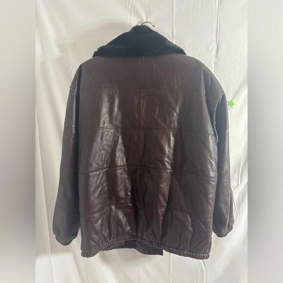 VTG Brown Oversized Genuine Leather Pilot Style Jacket Faux Fur Collar Men’s M - Picture 11 of 15